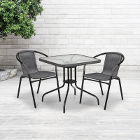 Flash Furniture 2-TLH-037-GY-GG 2 Pack Gray Rattan Indoor-Outdoor Restaurant Stack Chair